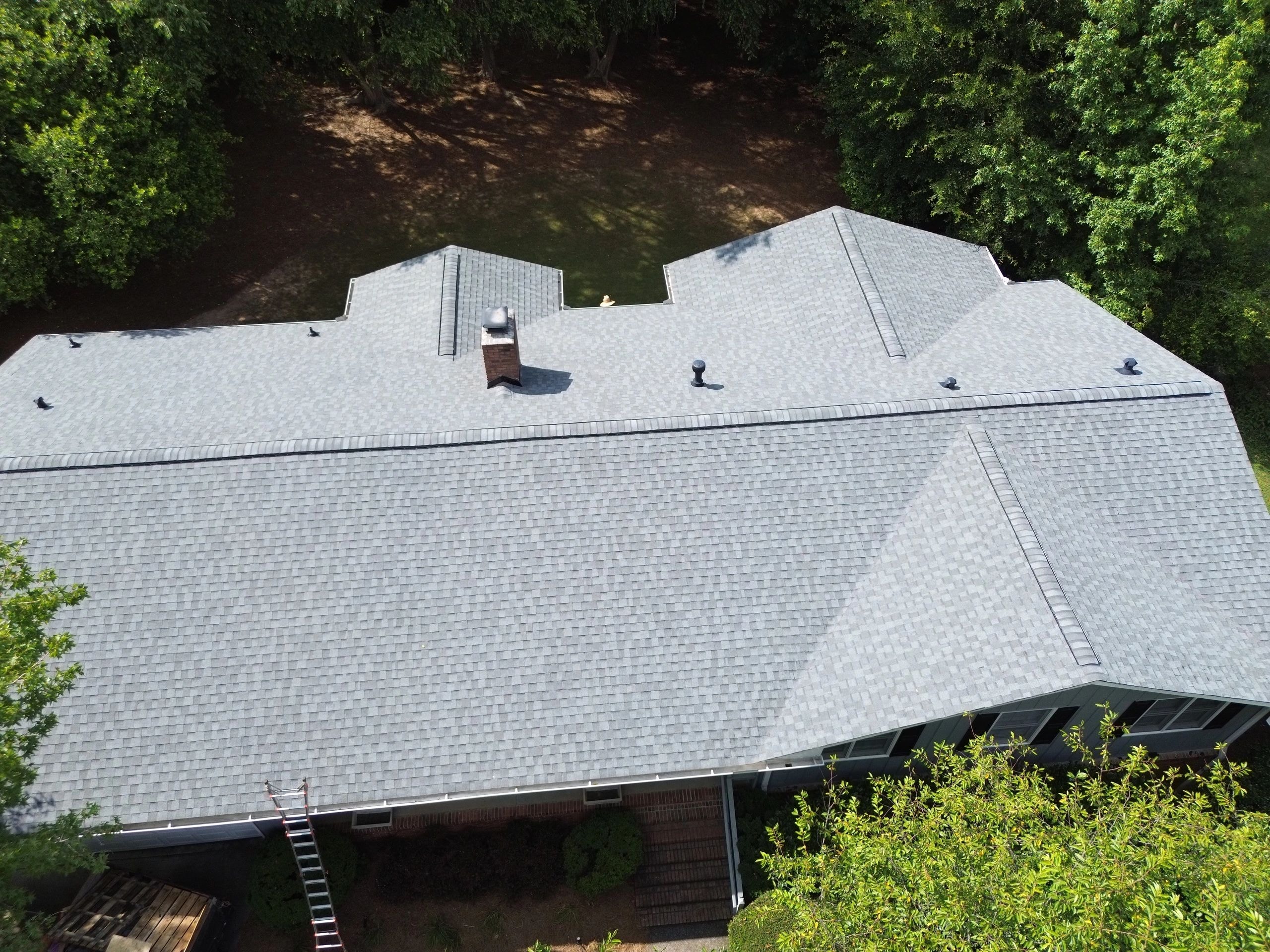 Aerial view of completed roof replacement in McDonough GA
