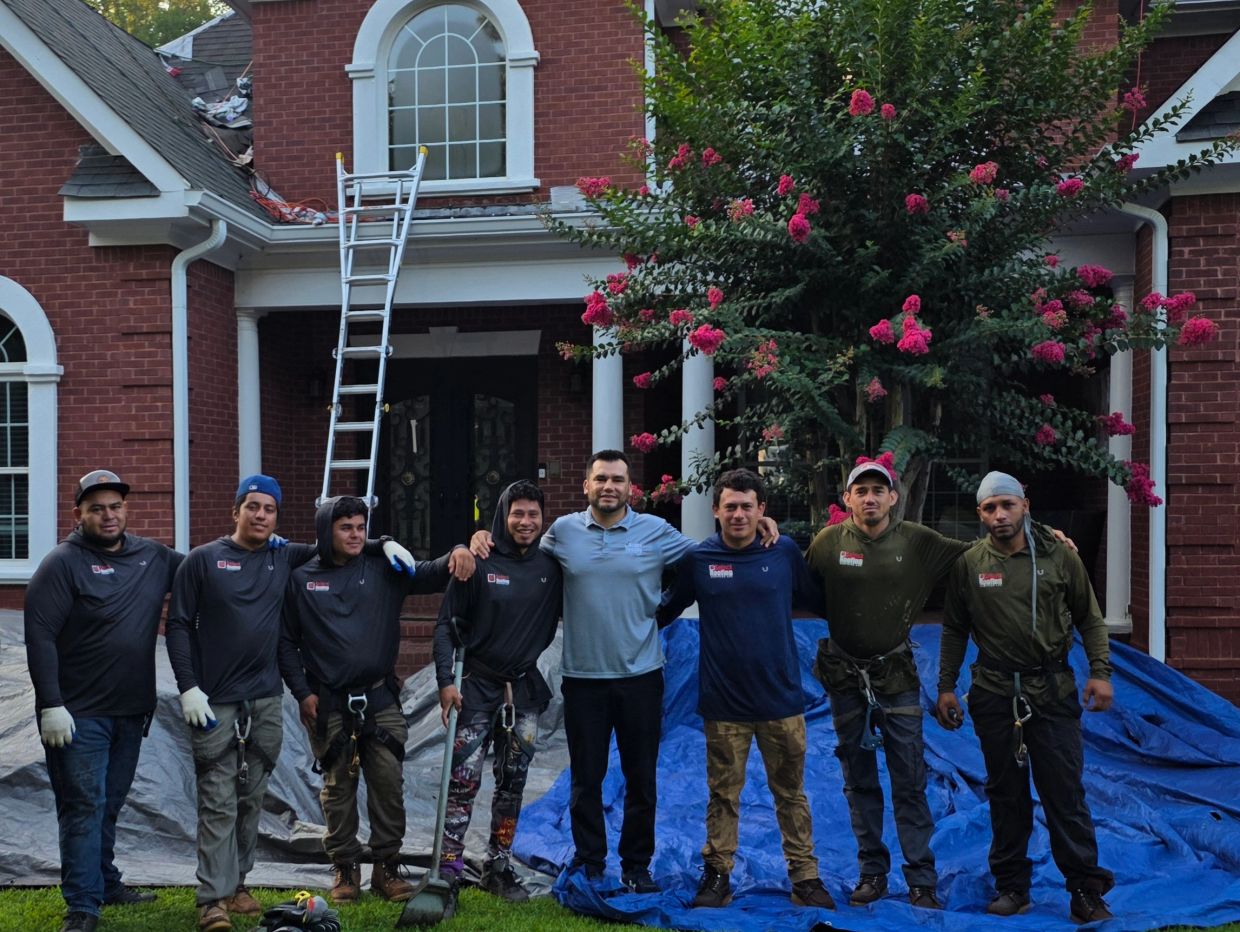 Professional roofer at work